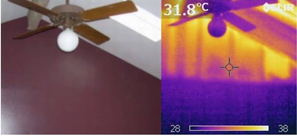 Infrared thermography showing lack of wall insulation